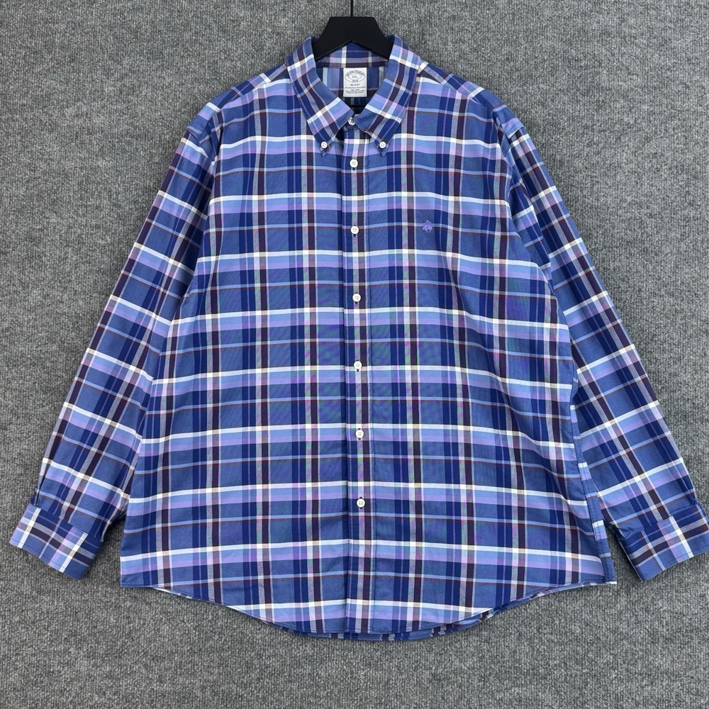 Brooks Brothers Button Down Shirt Mens XXL Blue Plaid Regent Casual Long Sleeve